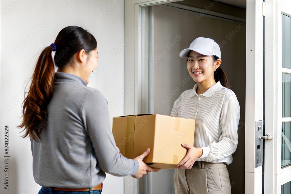 Asian Female Courier Handing Package to Customer at Door
Asian Female Courier Handing Package to Customer at Door