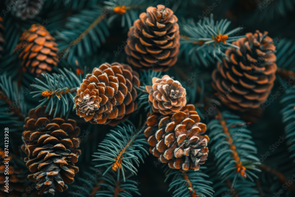 Fototapeta premium Pine Cones on Evergreen Tree