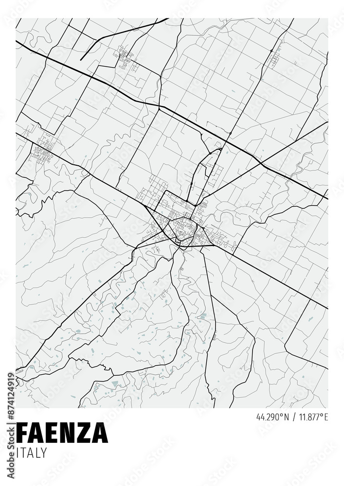 Obraz premium Faenza City, Italy Map - Poster Maps White Modern Wall Art Home Decor Ready to Printable 