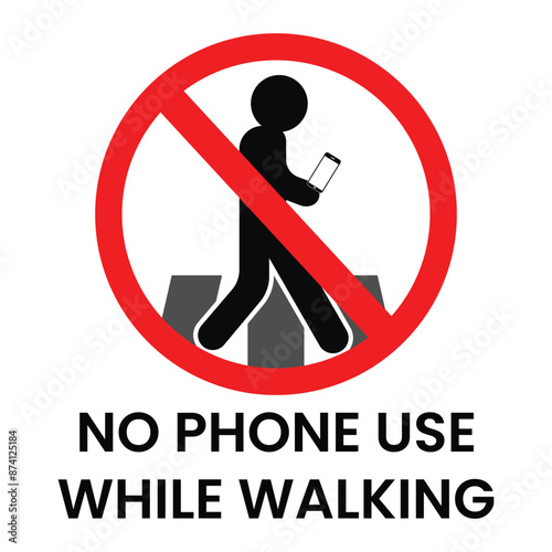 No phone use while walking road sign vector