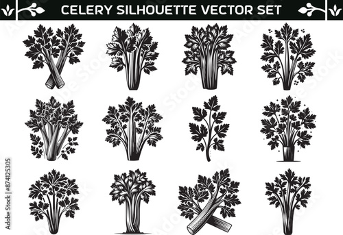 Celery leaf silhouette vector illustration set