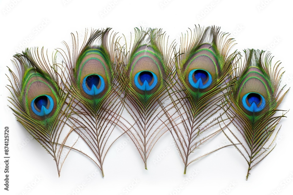 Obraz premium Peacock Feathers Isolated on White Background