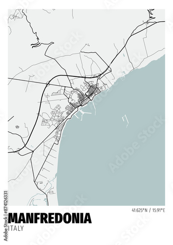 Manfredonia City, Italy Map - Poster Maps White Modern Wall Art Home Decor Ready to Printable
 photo