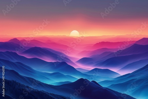 Digital Mountain Landscape at Sunset © Sandu