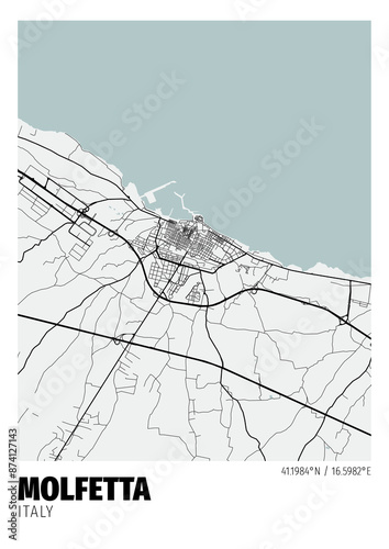Bild auf Leinwand Molfetta City, Italy Map - Poster Maps White Modern Wall Art Home Decor Ready to