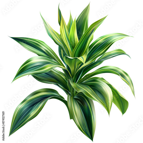 Vibrant green tropical plant with striped leaves isolated on a white background. Perfect for botanical or gardening themed designs.