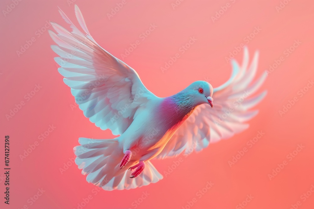 White Dove in Flight on Pastel Background White Dove in Flight on Pastel Background