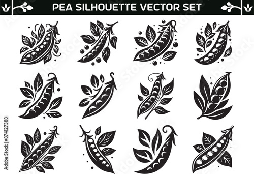 Pea Vegetable silhouette vector illustration set
