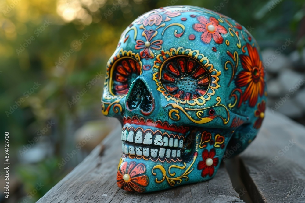 Decorative Sugar Skull with Floral Patterns