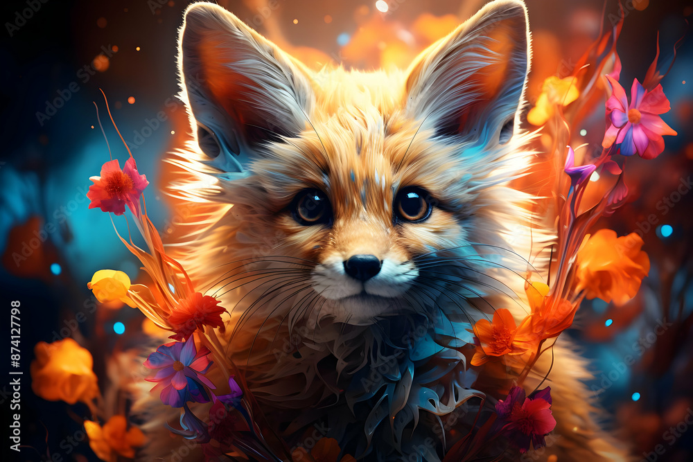 Cute Fox with Flowers Illustration Cute Fox with Flowers Illustration