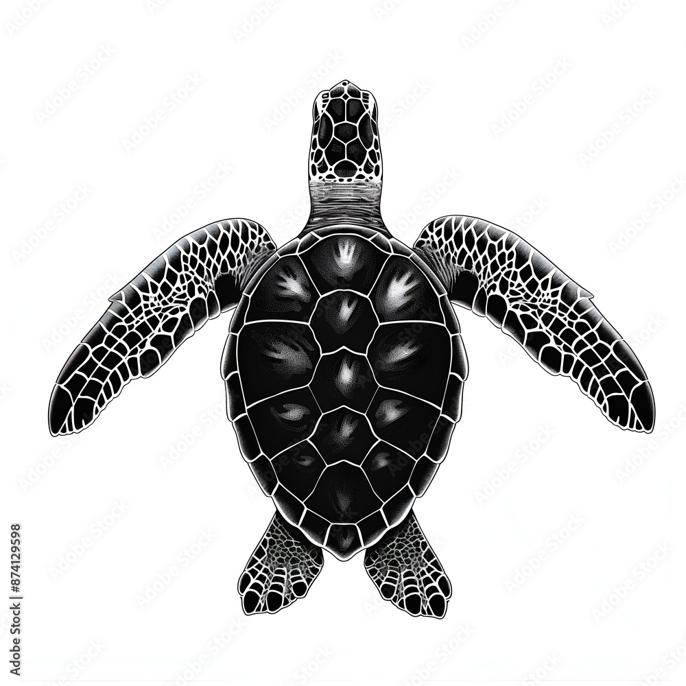 turtle isolated on white background, black and white sea turtle Stock ...