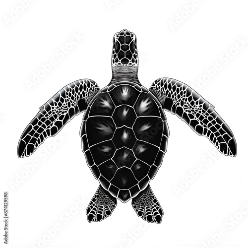 turtle isolated on white background, black and white sea turtle photo