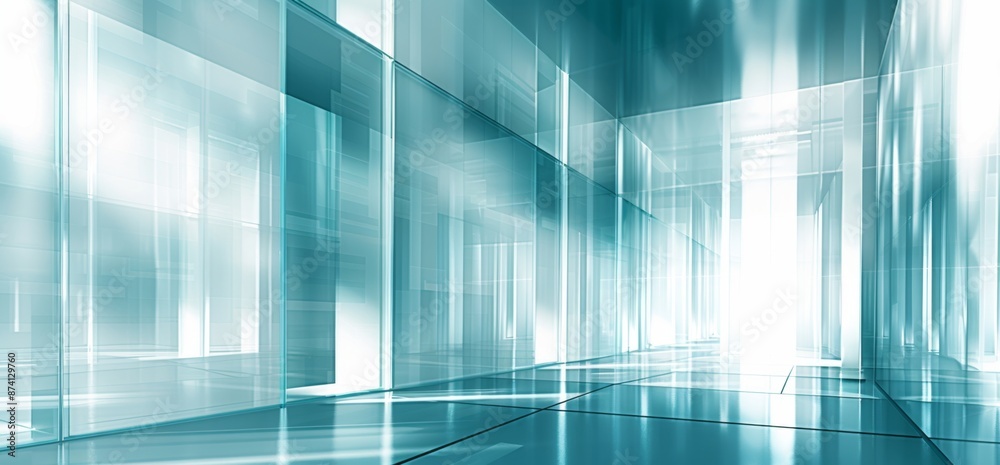 Sky Blue Hue Minimalistic Glass block space in a Modern Atmosphere, future smart office, business concept, Graphic Resources, Wallpapers, Brochure, Websites, banner design, Advertising, background