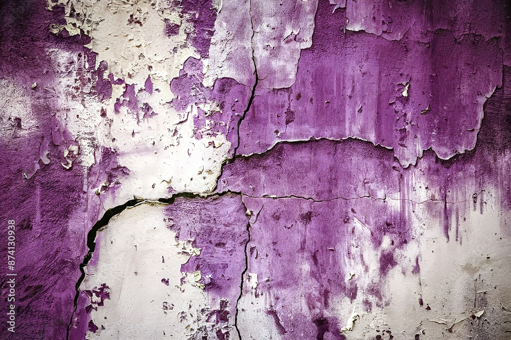 a distressed wall, displaying a captivating blend of purple and white hues a distressed wall, displaying a captivating blend of purple and white hues