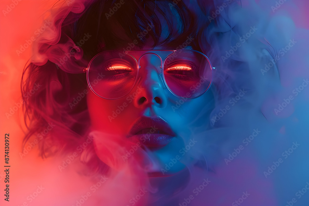 Woman in Neon Glasses and Smoke - Digital Illustration Woman in Neon Glasses and Smoke - Digital Illustration