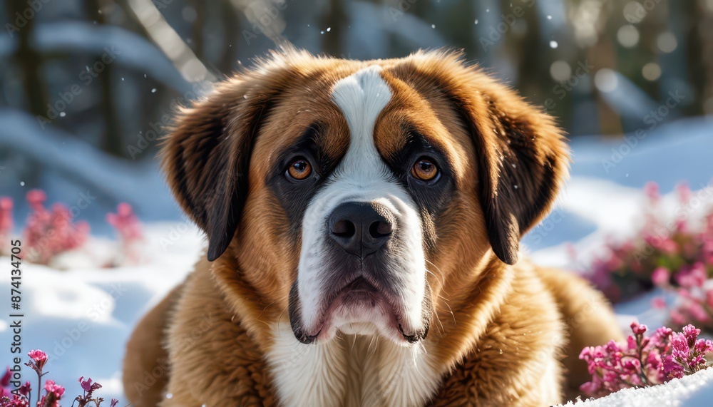 Saint Bernard Dog in Snowy Landscape. Saint Bernard Dog in Snowy Landscape.