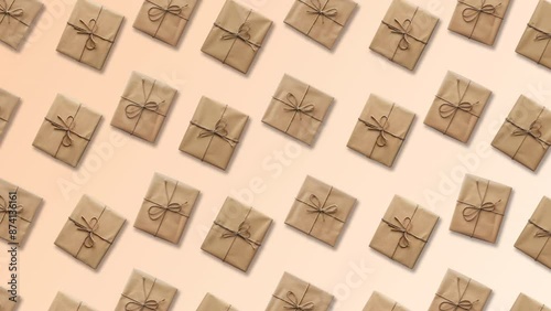 Gift boxes pattern. 3d realistic looped animation. Gift give away, Mobile Marketing, earning prizes, bonus or rewards from store. online present or gift. Christmas, Valentine's Day holiday, birthday