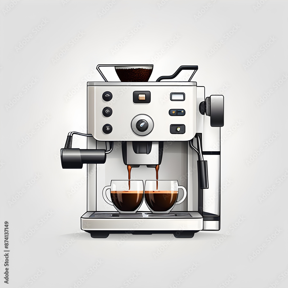 Coffee machine logo icon on white background, Generative AI Coffee machine logo icon on white background, Generative AI