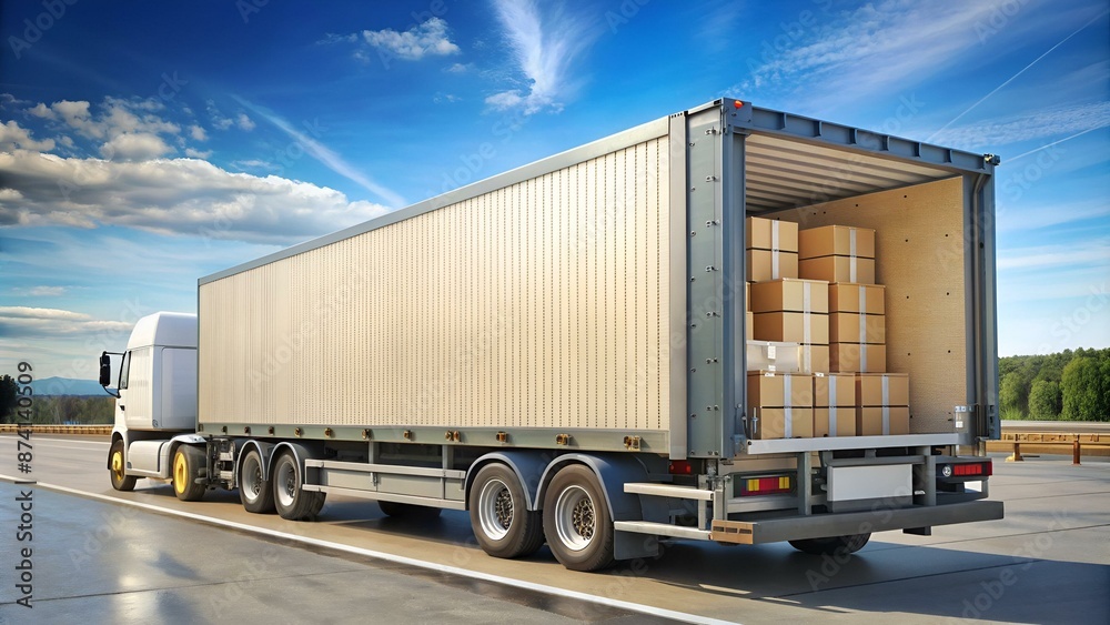 Road freight trailer loaded with boxes. Road freight trailer loaded with boxes.