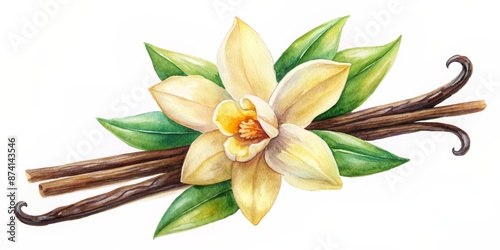 Fototapeta Naklejka Na Ścianę i Meble -  Hand-painted vanilla flavor watercolor illustration