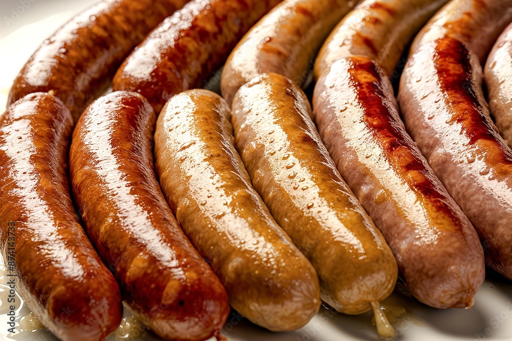 close-up of juicy, perfectly grilled sausages