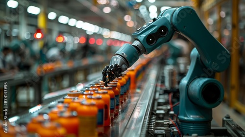 Factory operations with robots supporting human workers.