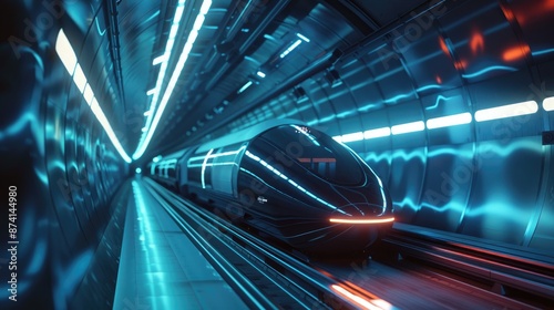 A futuristic hyperloop pod in a sleek tunnel