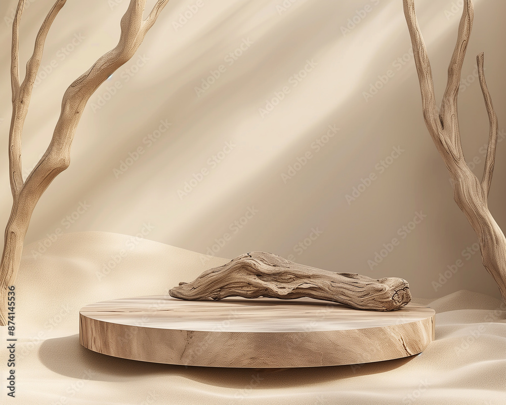 natural stones and driftwood on a light background for product presentation natural stones and driftwood on a light background for product presentation