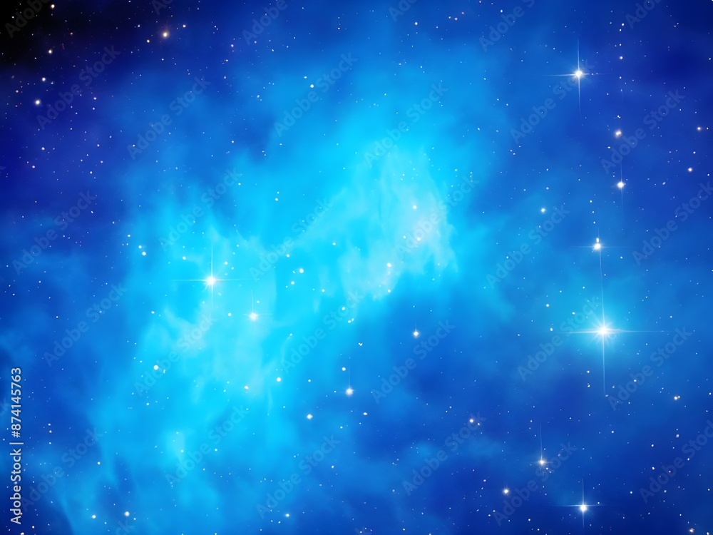 Fototapeta premium Vivid Blue Nebula with Stars Illuminating a Beautiful, Smooth Cosmic Background