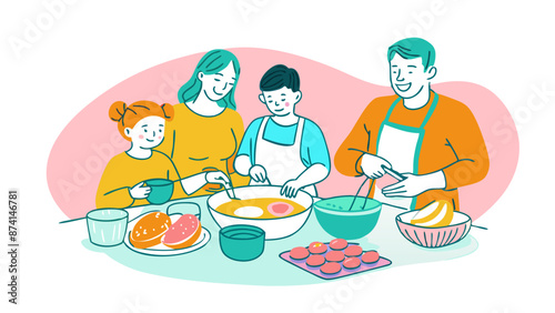 Family Enjoying Baking Together in a Modern Kitchen