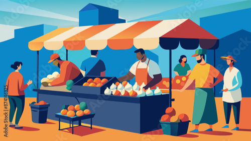 Bustling Outdoor Farmers Market with Diverse Shoppers and Vendors