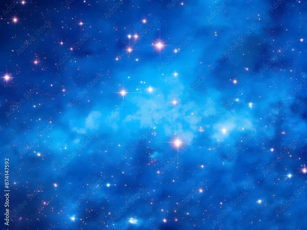 Fototapeta premium Vivid Blue Nebula with Stars Illuminating a Beautiful, Smooth Cosmic Background