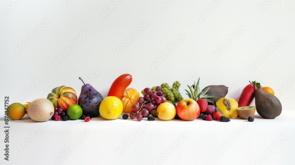Fresh South American fruits artfully scattered on a white background. Fresh South American fruits artfully scattered on a white background.