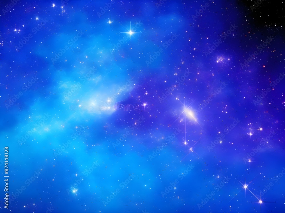 Obraz premium Vivid Blue Nebula with Stars Illuminating a Beautiful, Smooth Cosmic Background