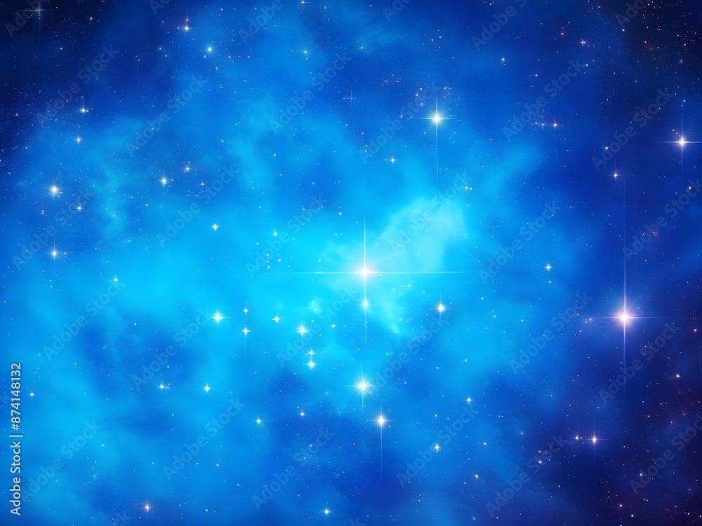 Fototapeta premium Vivid Blue Nebula with Stars Illuminating a Beautiful, Smooth Cosmic Background