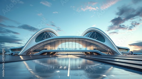 A modern airport with sleek architecture.