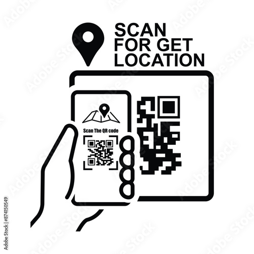Scan for see for get the location icon. QR code for get location isolated on background vector illustration.