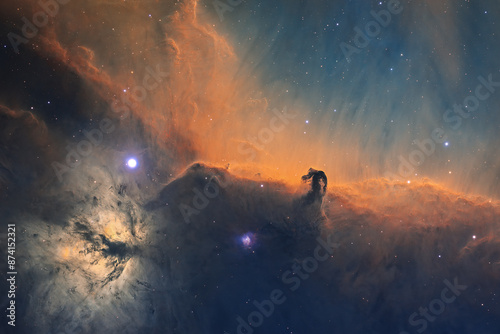 Deep space astrophotography using a telescope capturing the famous Horsehead Nebula in the constellation Orion Barnard 33