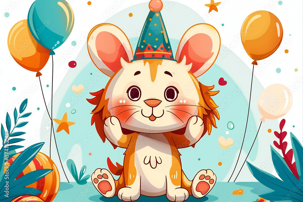 Fototapeta premium kids illustration, animal circus with balloon