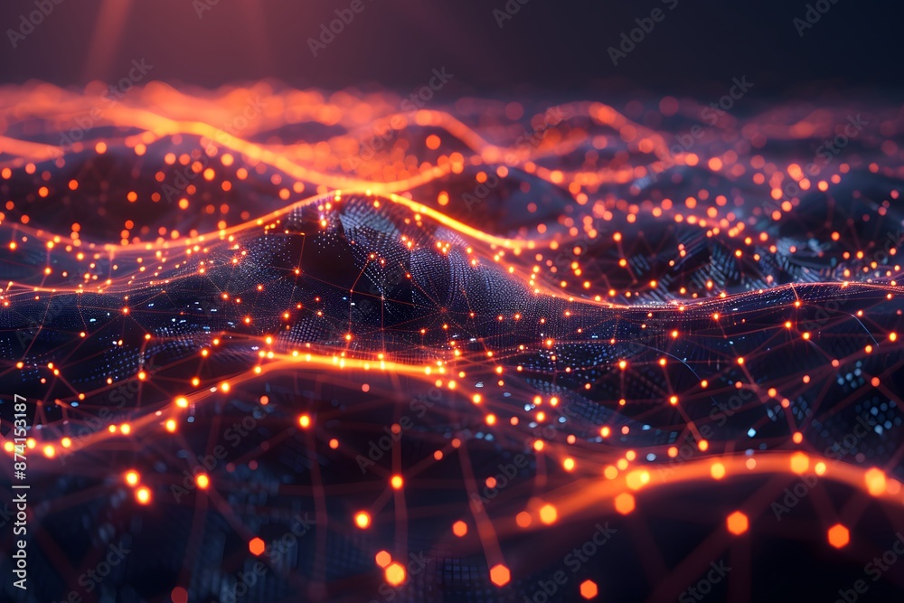 Glowing Network of Interconnected Nodes in a Digital Landscape Glowing Network of Interconnected Nodes in a Digital Landscape