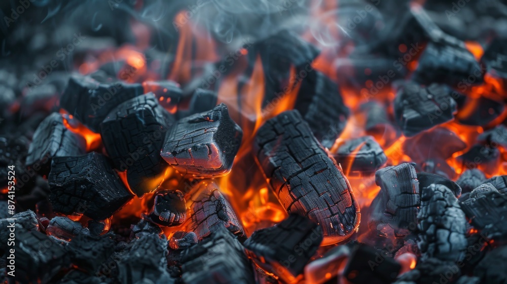 A close-up of smoldering embers and smoke rising from a charcoal grill outdoors. A close-up of smoldering embers and smoke rising from a charcoal grill outdoors.