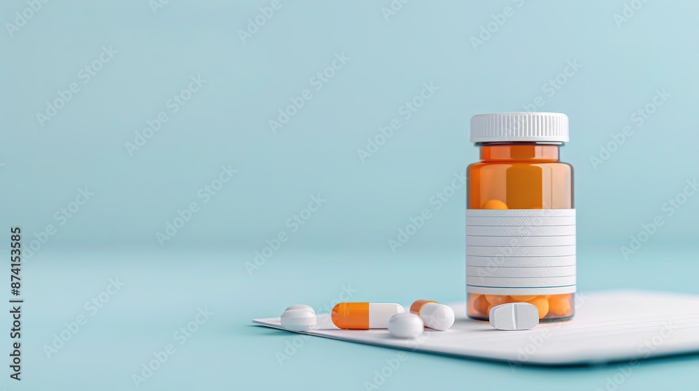 Prescription bottle with pills on a clipboard, healthcare concept. Prescription bottle with pills on a clipboard, healthcare concept.