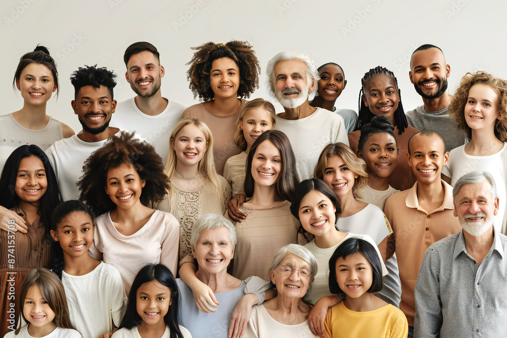 A large group of happy people from different ethnic groups and different generations of people A large group of happy people from different ethnic groups and different generations of people