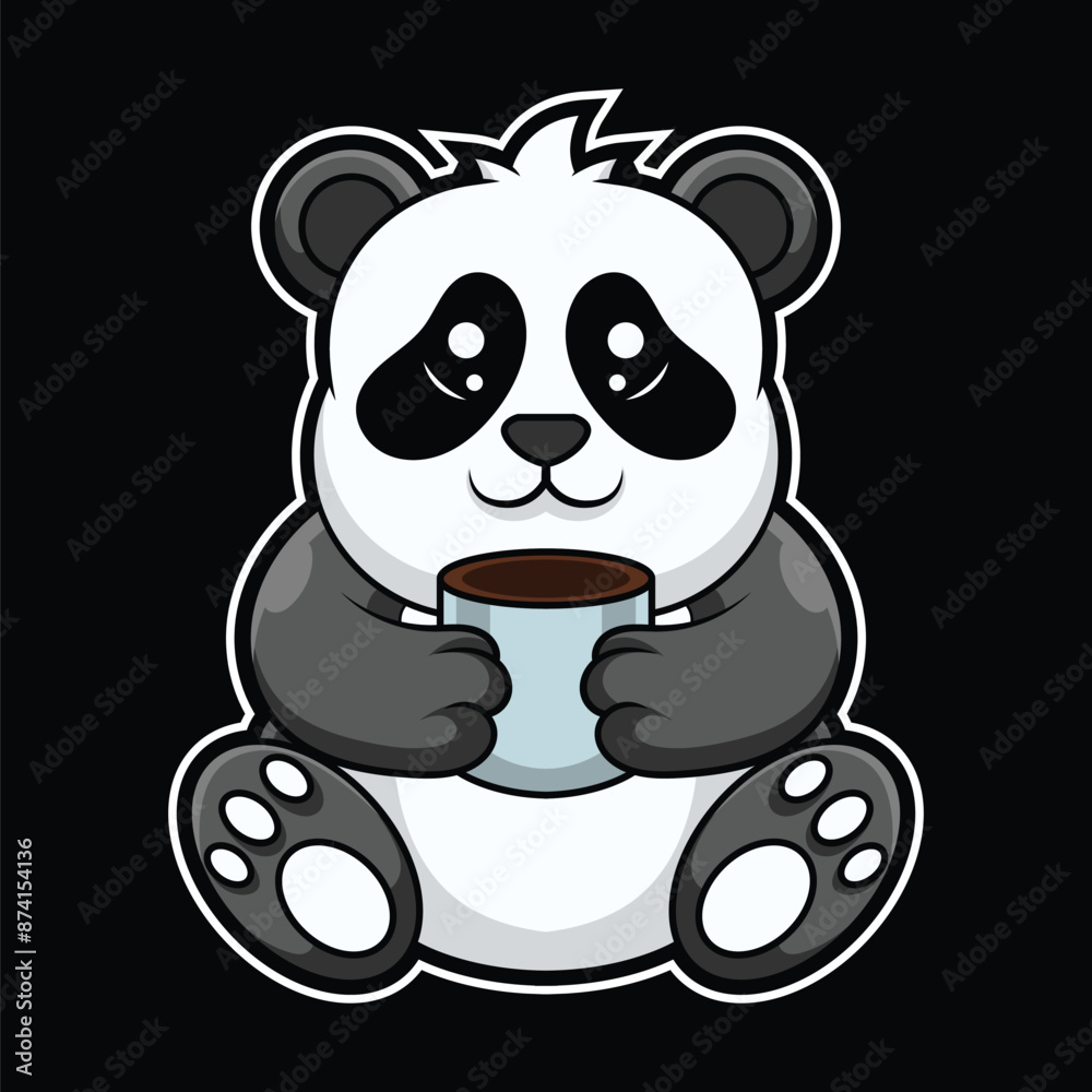 Cute Panda Cartoon Character Drinking Coffee Cute Panda Cartoon Character Drinking Coffee