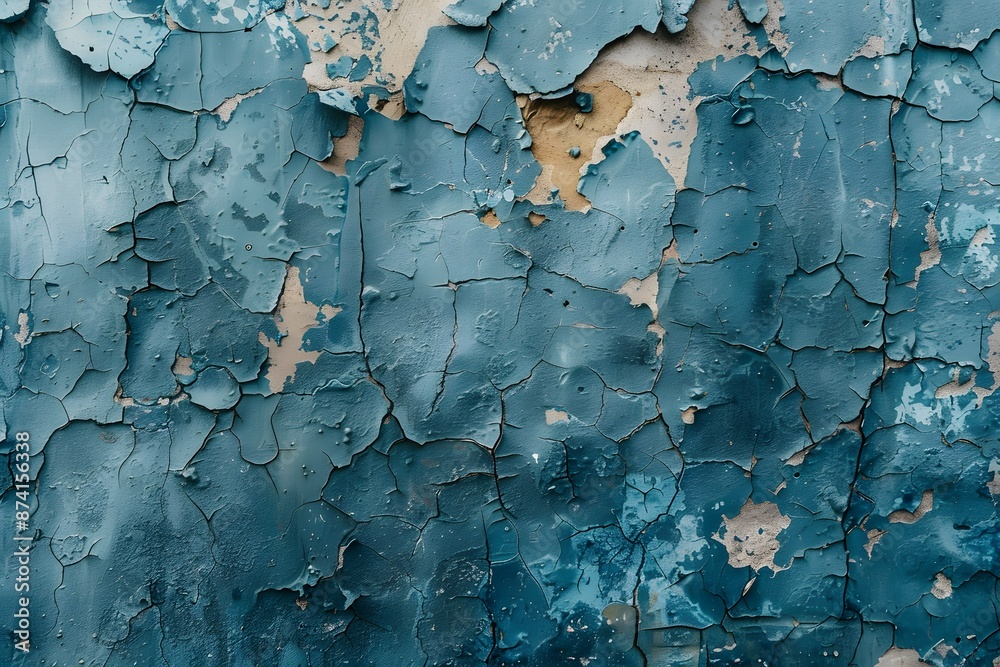 Weathered and Peeling Blue Paint on a Wall