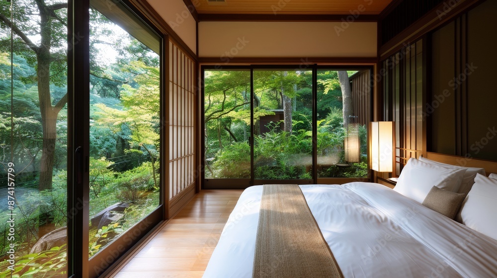 Serene Japanese Ryokan in Lush Greenery with Traditional Wooden Architecture and Shoji Screens for Peaceful Retreat Serene Japanese Ryokan in Lush Greenery with Traditional Wooden Architecture and Shoji Screens for Peaceful Retreat
