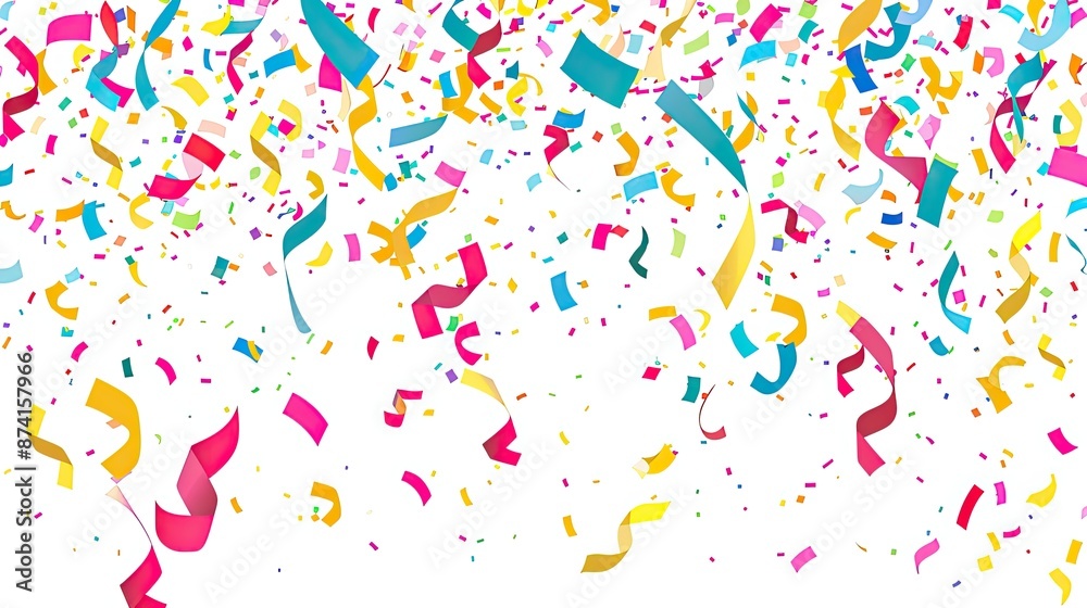 falling confetti and ribbon isolated on white background