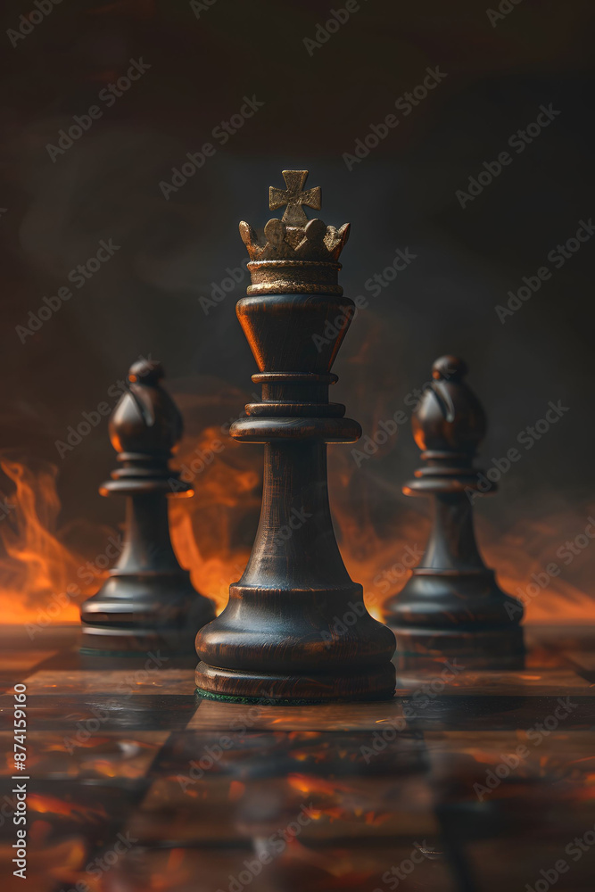 A chess piece in the shape of an English crown stood tall and elegant against two other pieces
A chess piece in the shape of an English crown stood tall and elegant against two other pieces