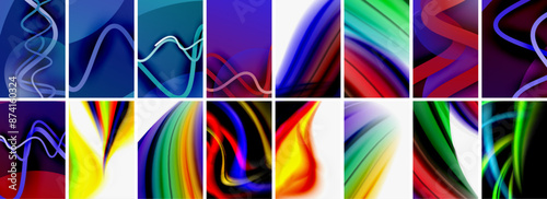 Collection of abstract background with waves, colorful shapes and 3d shadow effect. Vector Illustration For Wallpaper, Banner, Background, Card, Book Illustration, landing page