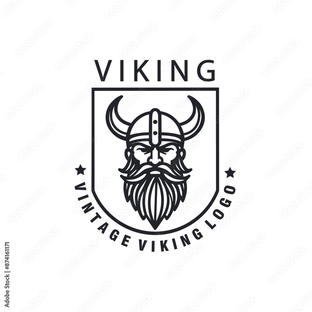 Obraz premium Outline Norse Viking Helmet Head Face for Esports Logo design